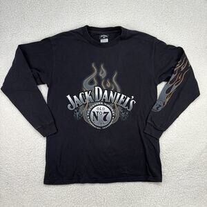 Jack Daniel's Long Sleeve T-Shirt Size M Flames Graphic Tee Logo Black